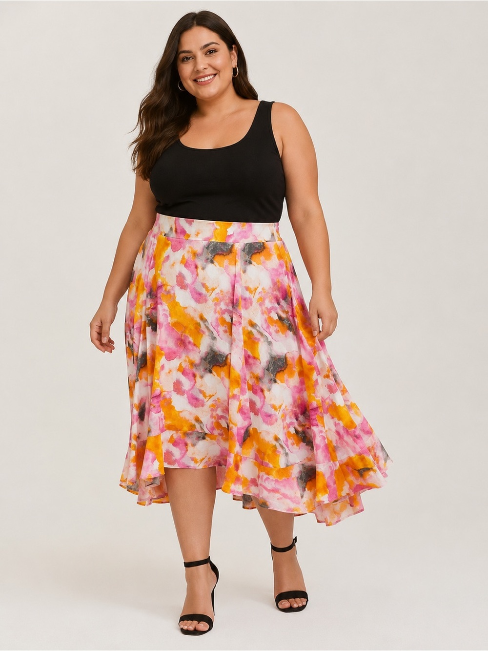 Torrid Plus Size Watercolor Floral High-Low Midi Skirt | Size 2X